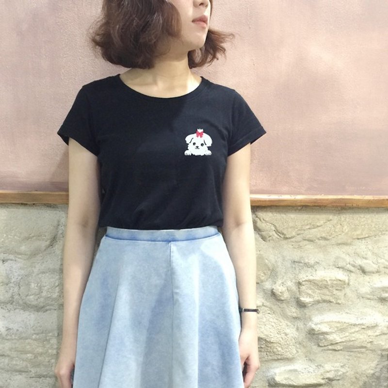 [NINKYPUP] Cute Dog Big Head Reflective T-shirt Princess Maltese - Women's T-Shirts - Cotton & Hemp Multicolor