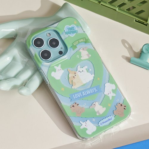 Halo Studio 綠色愛心貼貼兔手機殼 美式雙層TPU手機套 手機保護套