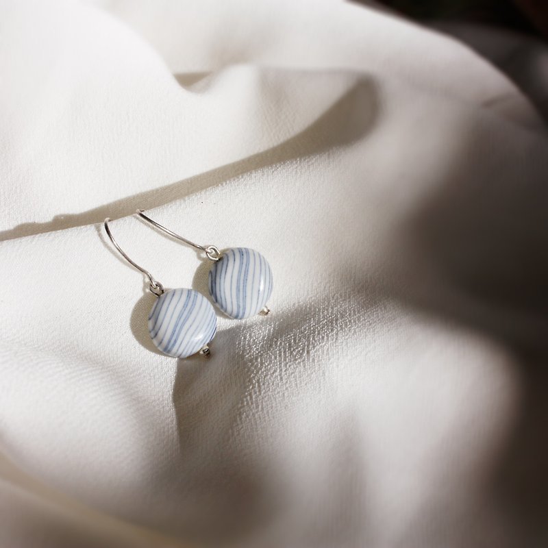 Sterling Silver Ear Hook Ceramic Embellished Sterling Silver Bead Earrings Earrings Fired at 1270°C - Earrings & Clip-ons - Pottery Blue