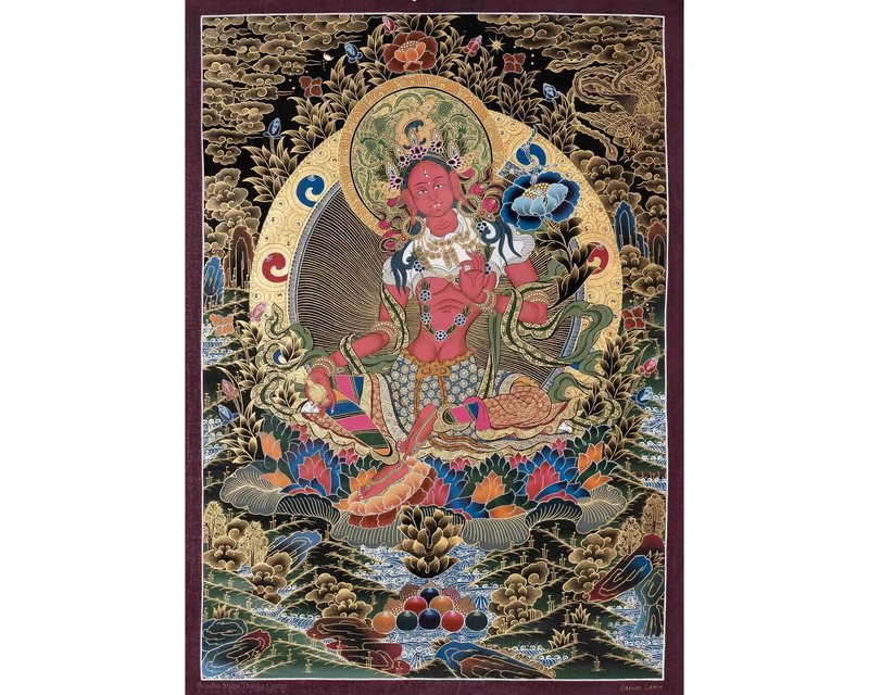 紅度母唐卡畫作 - 壁貼/牆壁裝飾 - 其他金屬 多色