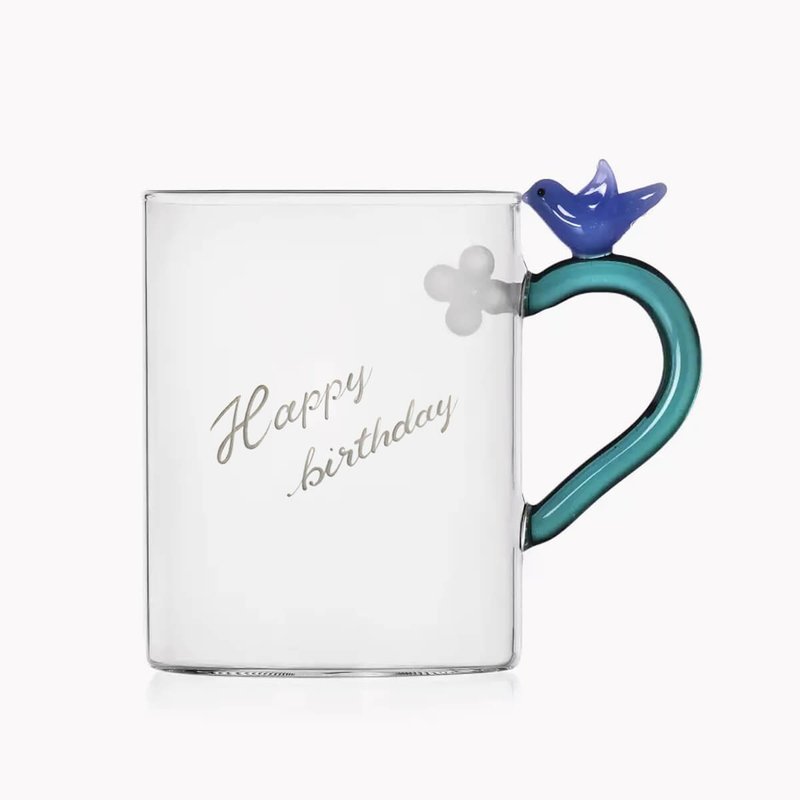 450cc【義大利Ichendorf】藍鳥和小白花 手工客製馬克杯 - 玻璃杯 - 玻璃 藍色