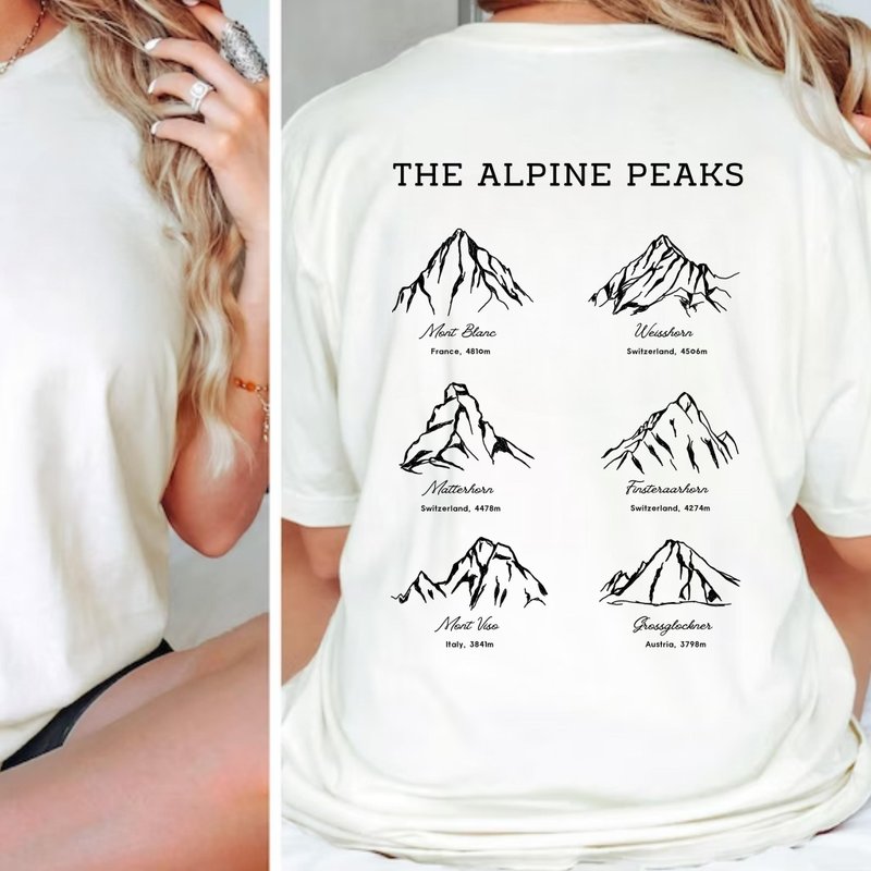 極峰系列 阿爾卑斯山脈Alpine Peak中性短袖上衣 - 女 T 恤 - 棉．麻 白色
