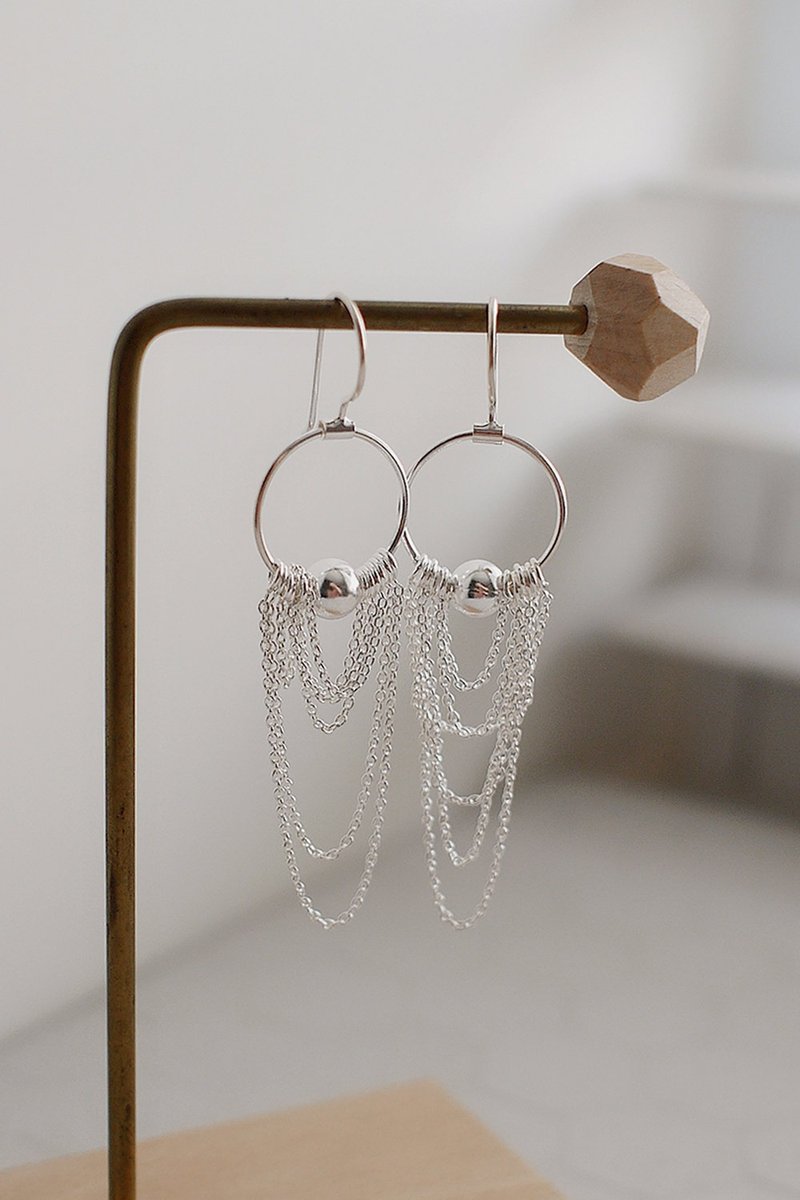 Aegean wedding sterling silver earrings | Dangle tassel romantic elegant fashionable large earrings gift for girls - ต่างหู - เงินแท้ สีเงิน