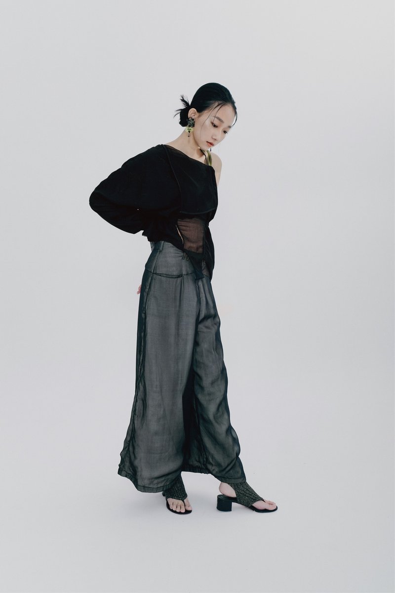 Black Double Layer Trousers - กางเกงขายาว - วัสดุอื่นๆ สีดำ