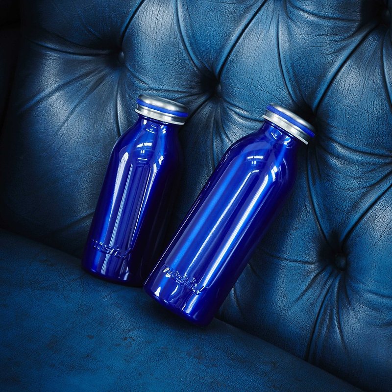 ジャパンモッシュ!メタル おしゃれミルク保温保冷ボトル 450ml (ブルー) - 保温・保冷ボトル - ステンレススチール ブルー