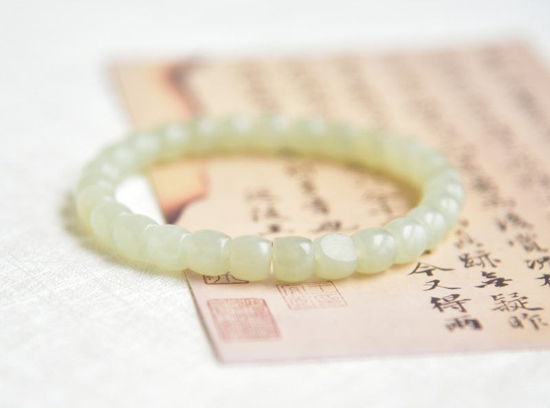 [Pebble Material] [Jia Tan] Natural Xinjiang Hetian Jade Pebble Material Directly Cut Bead Bracelet - สร้อยข้อมือ - หยก สีเทา