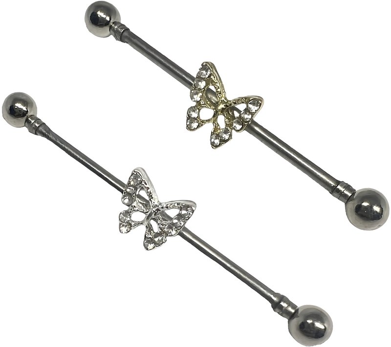 INDUSTRIAL Fake Piercing Without Holes Cartilage piercing butterfly 20mm-40mm - ต่างหู - สแตนเลส สีเงิน