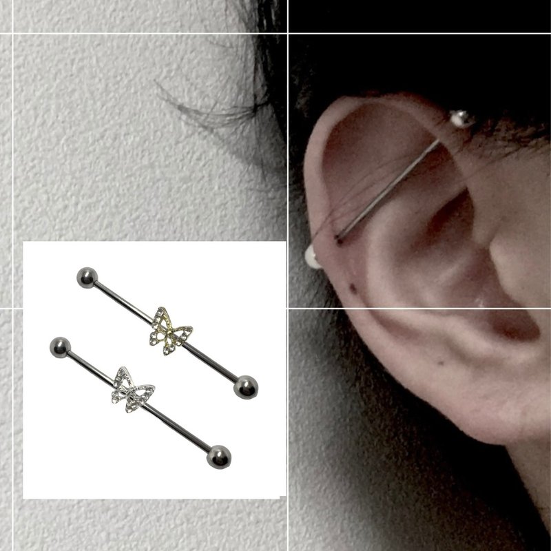 Non-Piercing 14G Fake Industrial Earring Barbell Stud Faux Piercing Body Jewelry - Earrings & Clip-ons - Stainless Steel Silver