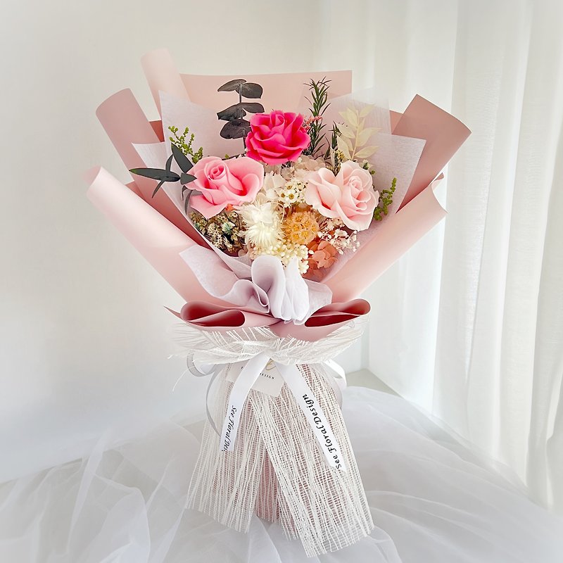 SEE Floral Design Permanent Flowers/Preserved Flowers/Dried Flowers-I Love You Permanent Pink Rose Bouquet - Dried Flowers & Bouquets - Plants & Flowers 