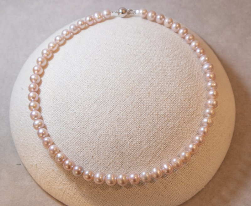 8-8.5mm natural freshwater light pink purple pearl necklace - สร้อยคอ - ไข่มุก สึชมพู