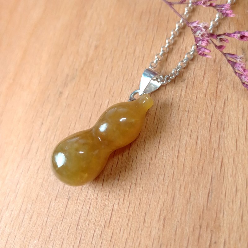 Christmas gift box | Styling jade pendant-Gourd dense sugar yellow Burmese jade/simple and easy to match, good luck comes/ - สร้อยคอ - หยก สีทอง