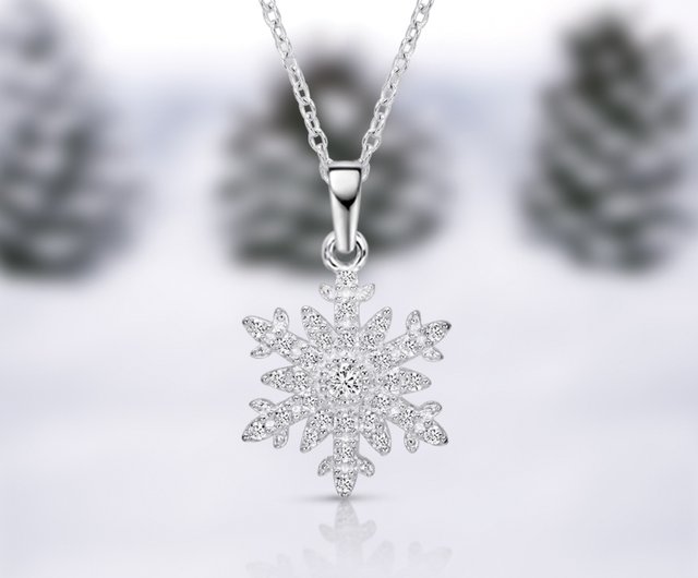 Pure 925 Sterling Silver Glittering Snowflake Pendant Necklace for