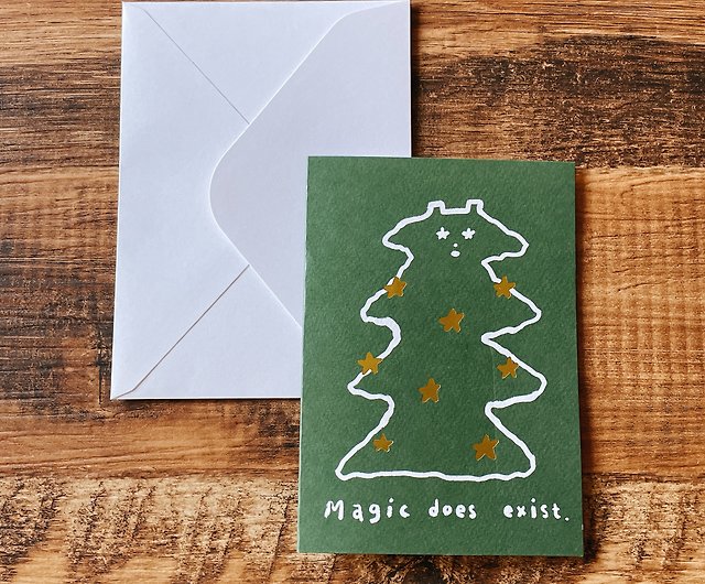 クリスマスブロンズカードlグリーンモンスタークリスマスツリー 封筒とかわいいランダムシールステッカー付き ショップ マカロントー 馬卡龍腳趾 カード はがき Pinkoi