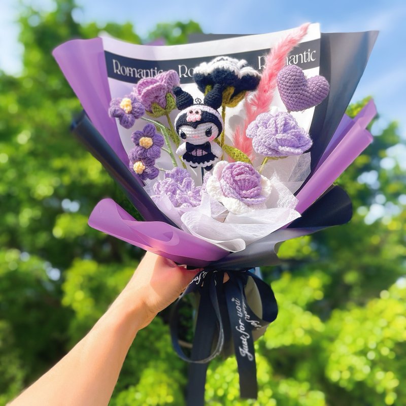 手作鉤針紫色貓咪主題花束新奇居家擺件新奇居家擺件 - 乾燥花/永生花 - 棉．麻 藍色