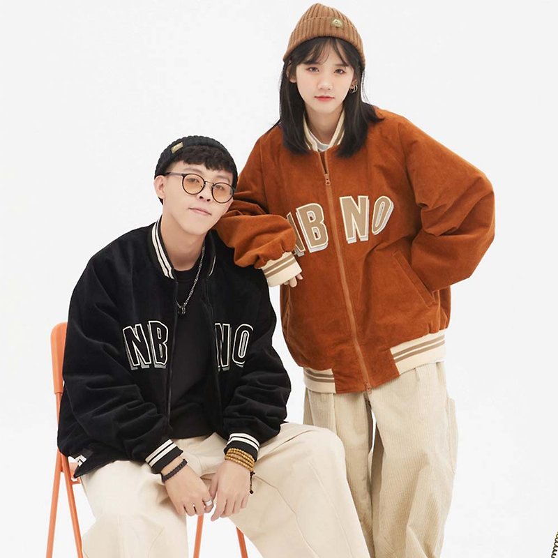 Couples baseball uniform loose corduroy jacket for men and women quilted jacket - Men's Coats & Jackets - Other Materials Orange