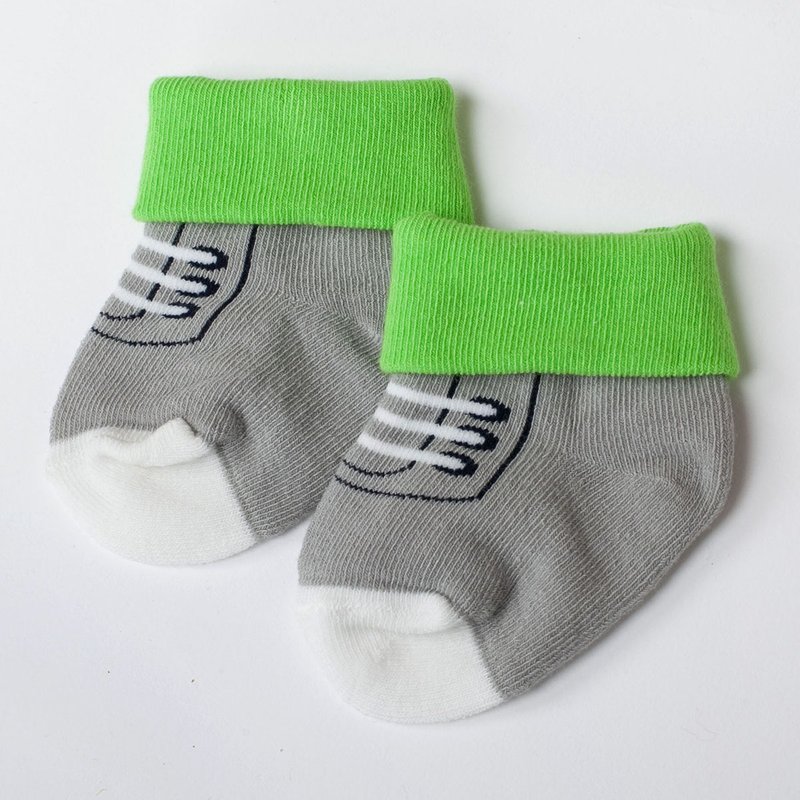 2 pairs in-childlike color contrast walking shoes baby socks (MIT zero thread super safe)-sun yellow l grass green - ถุงเท้าเด็ก - ผ้าฝ้าย/ผ้าลินิน สีเขียว