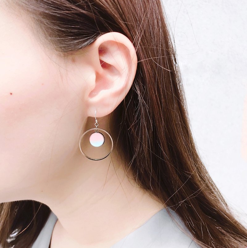 粉藍甜美 漸層耳環 925銀針 可改夾式耳環 - 耳環/耳夾 - 其他材質 