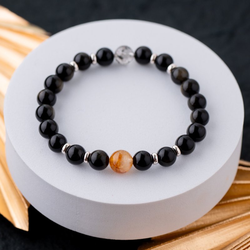 Jin Yao series 8mm gold Stone yellow pagoda crystal biotite super seven single layer bracelet - สร้อยข้อมือ - เครื่องประดับพลอย สีดำ