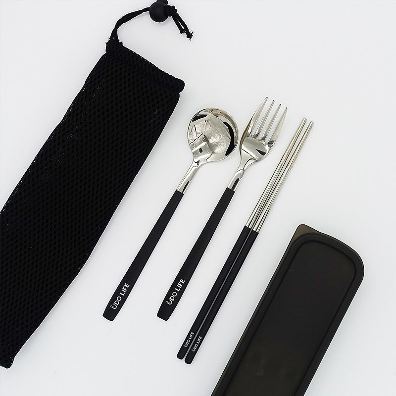 環保304不鏽鋼鏡面烤漆餐具組(沈穩黑) - 餐具/刀叉湯匙 - 其他金屬 黑色
