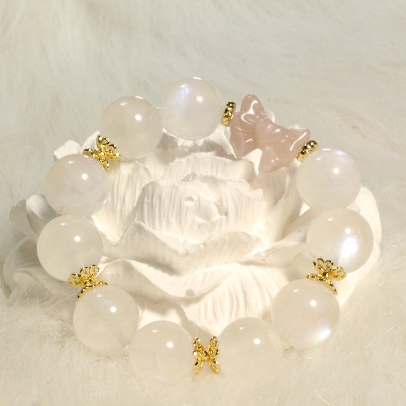 Customized | Moonlight Gemstone Pink Butterfly | Moonstone, Yanyuan Agate 14k gold-coated - สร้อยข้อมือ - คริสตัล สีใส