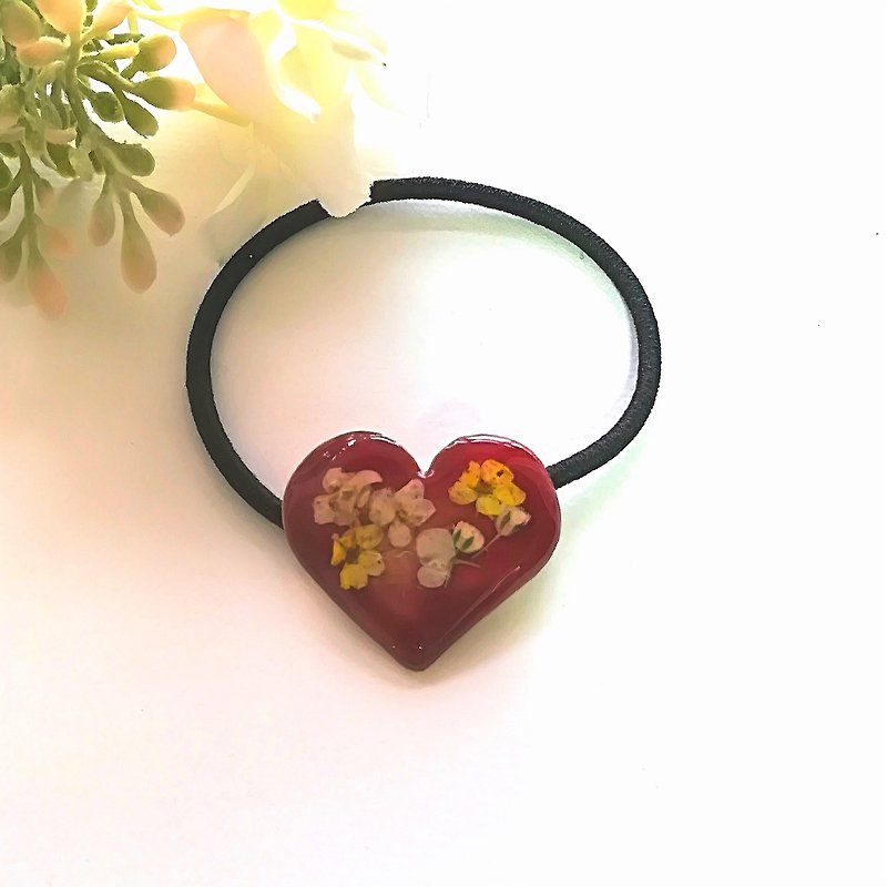 Heart flower hair rubber - Hair Accessories - Other Metals Red