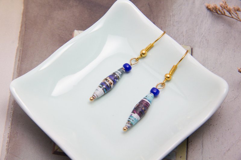 Delicate Elliptical Drop Earrings (Blue Beads) - Earrings & Clip-ons - Paper Blue