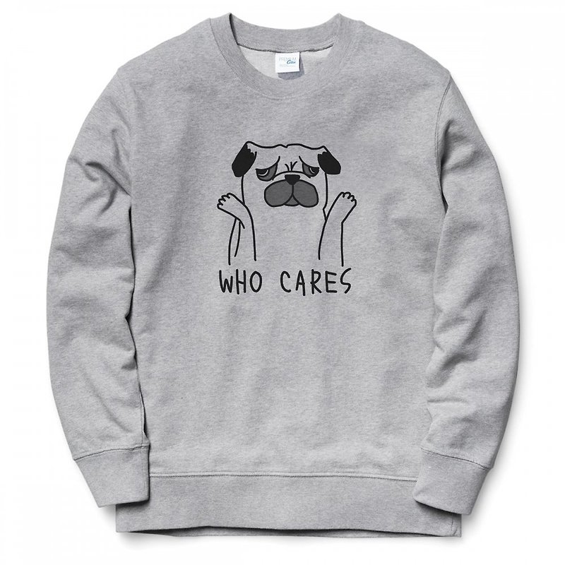 Who Cares Pug GRAY SWEATSHIRT - Men's T-Shirts & Tops - Other Materials Gray