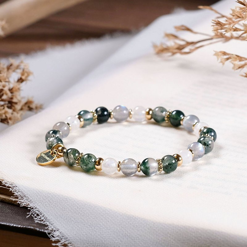 Aquatic agate labradorite moonstone bracelet ore crystal - สร้อยข้อมือ - เครื่องเพชรพลอย สีเขียว
