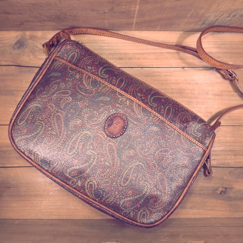 [Bones] CARL JOVENO insect color printing side Backpack VINTAGE - Messenger Bags & Sling Bags - Genuine Leather Brown