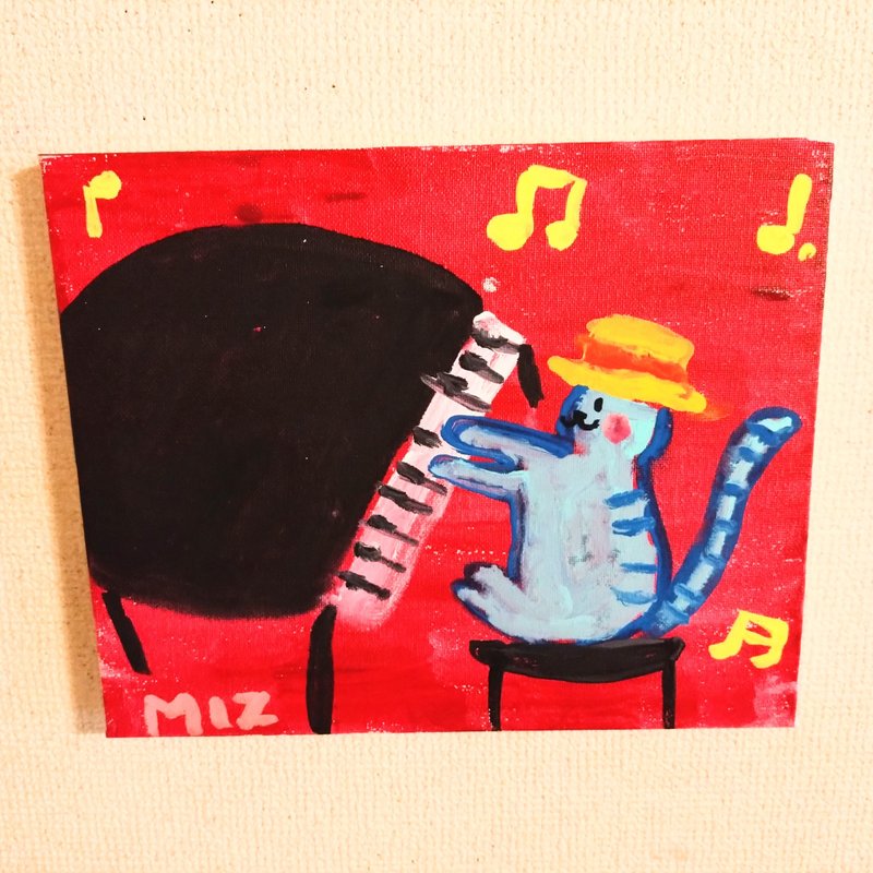 One-of-a-kind painting A cat dressed up and playing the piano - โปสเตอร์ - วัสดุอื่นๆ 