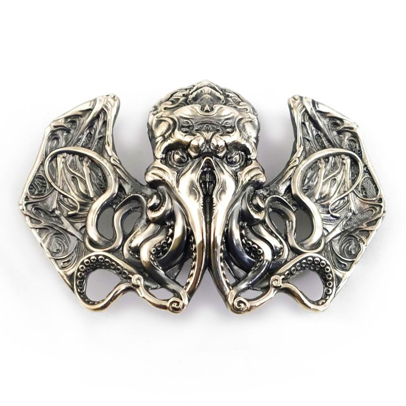 Cthulhu german silver belt buckle, cosmic monster nickel silver belt accessory - 皮帶/腰帶 - 其他材質 銀色