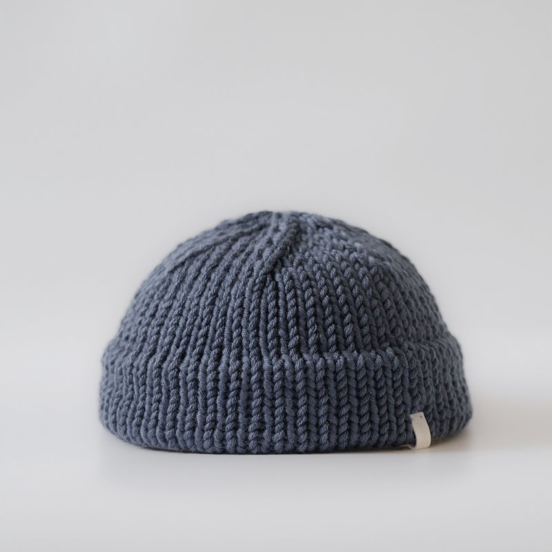 K027 Hand-knitted ultra-short dome wool sailor hat - navy (blue gray) - หมวก - ผ้าฝ้าย/ผ้าลินิน สีน้ำเงิน