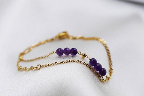 星空寶石 ∣ Starry Gems 紫水晶。金色雙層手鍊。頂級醫療鋼。親膚抗過敏∣禮物母親節畢業