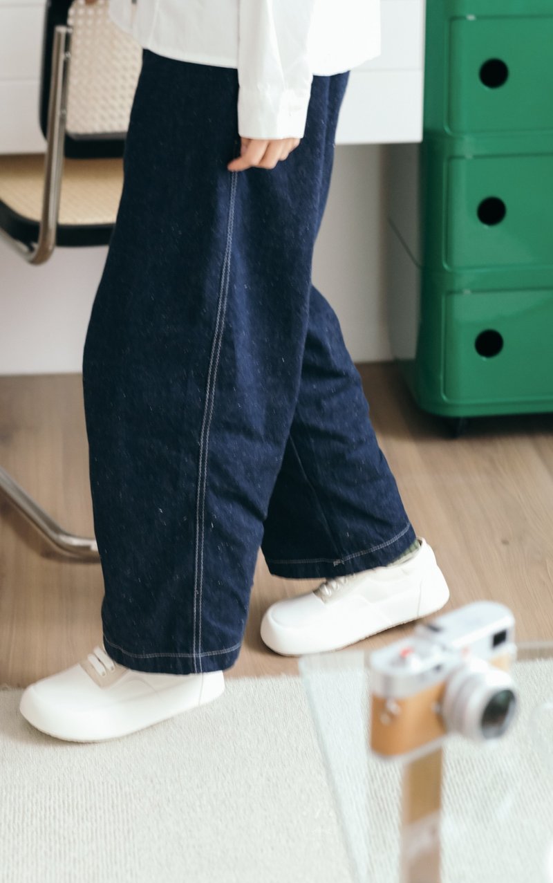 Variegated sundials pay attention to primary color denim pants - กางเกงขายาว - ผ้าฝ้าย/ผ้าลินิน สีน้ำเงิน