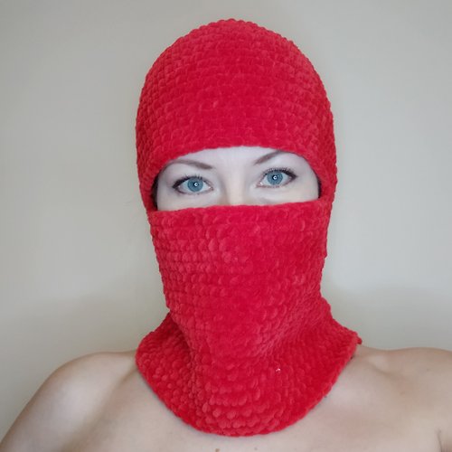 Alternative Crochet Boutique 鉤針編織巴拉克拉法帽滑雪面具。 紅色巴拉克拉法帽手工編織。