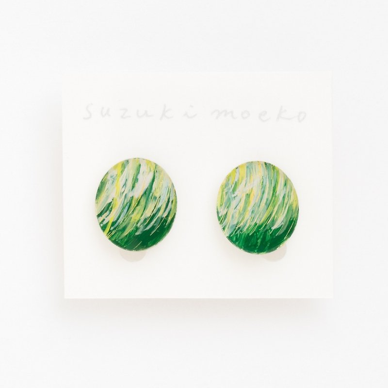 Picture earrings [circle] - Earrings & Clip-ons - Acrylic Green
