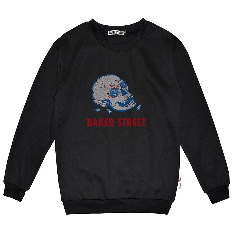 British Fashion Brand -Baker Street- Skull Printed Sweatshirt - เสื้อฮู้ด - ผ้าฝ้าย/ผ้าลินิน สีดำ