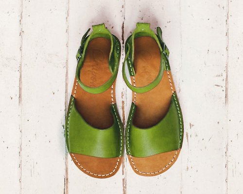 Crupon 綠色涼鞋、綠色女士涼鞋、皮革涼鞋、女士涼鞋、夏季鞋、露趾涼鞋