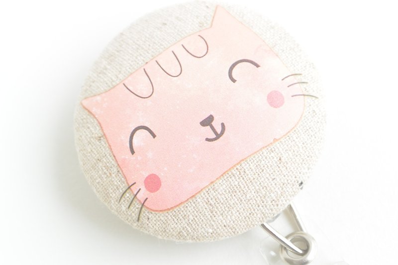手感布包釦伸縮票夾 - 微笑貓 - 證件套/識別證套 - 棉．麻 粉紅色