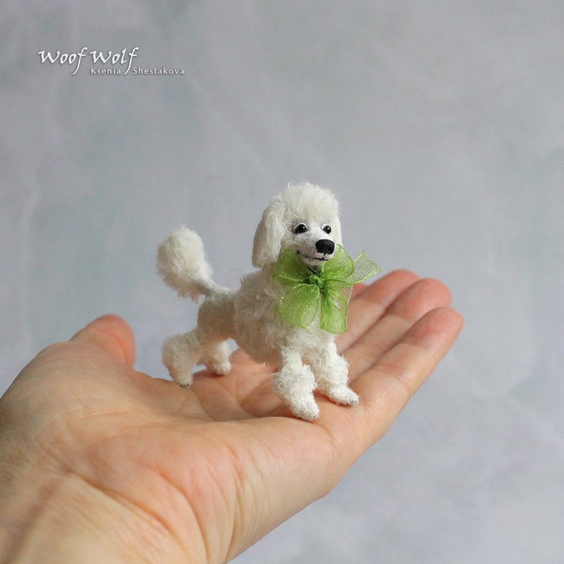 Cute White Poodle. Realistic mini toy. Miniature dog. Pet for doll - Stuffed Dolls & Figurines - Other Materials White