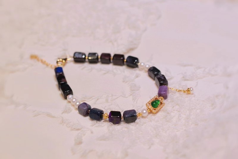 Sugilite original natural Sugilite bracelet with ancient Silver inlaid jade gourd Suji stone bracelet - สร้อยข้อมือ - เครื่องประดับพลอย 