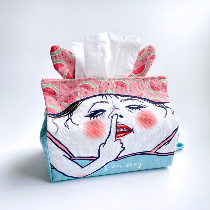 Piglet Diva fabric tissue box cover - กล่องทิชชู่ - วัสดุอื่นๆ สึชมพู