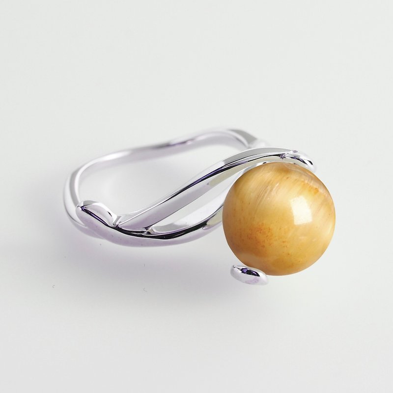 Cat's eye 925 Silver Ring, Khaki Stone Engagement Ring, Gemstone Promise Ring - แหวนทั่วไป - เครื่องประดับพลอย สีกากี