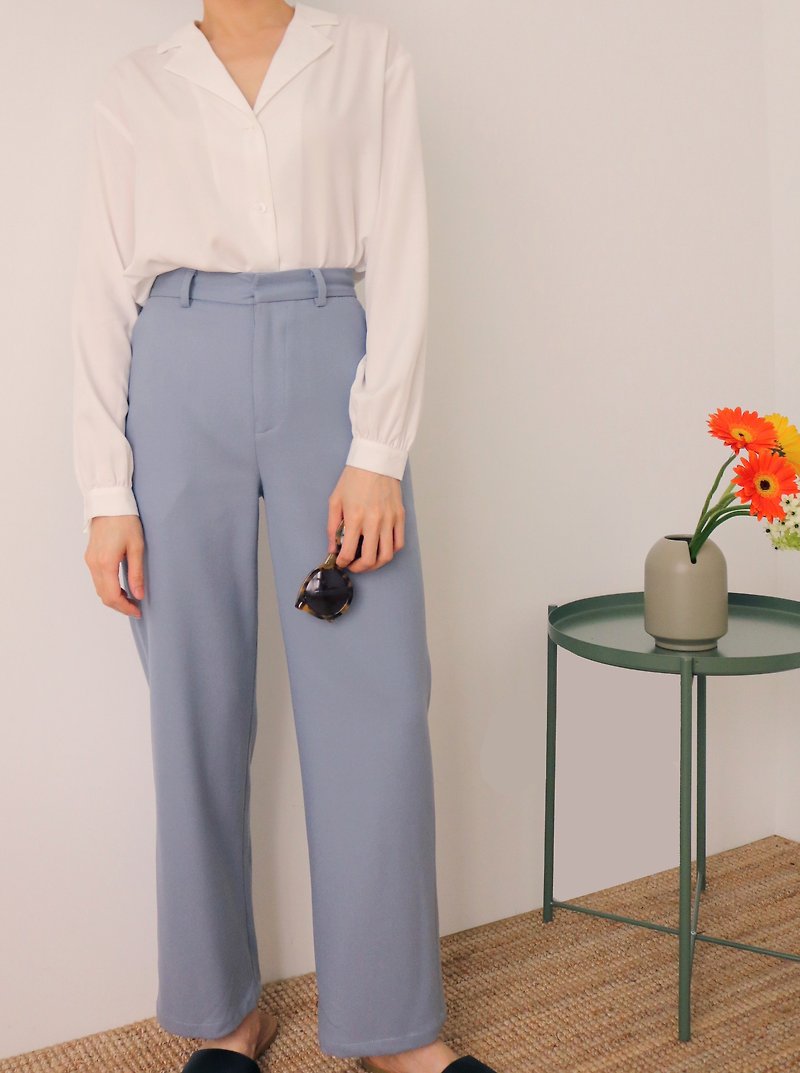 Brume Trousers -藍灰色羊毛精紡直筒褲 (只剩一件25-26吋腰) - 闊腳褲/長褲 - 羊毛 