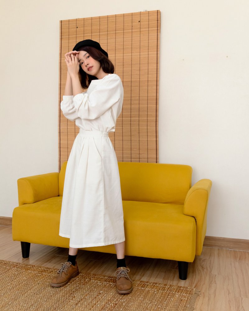 Good vibes pants - Thai cotton culottes pants with side zip (Off white) - 女上衣/長袖上衣 - 棉．麻 白色