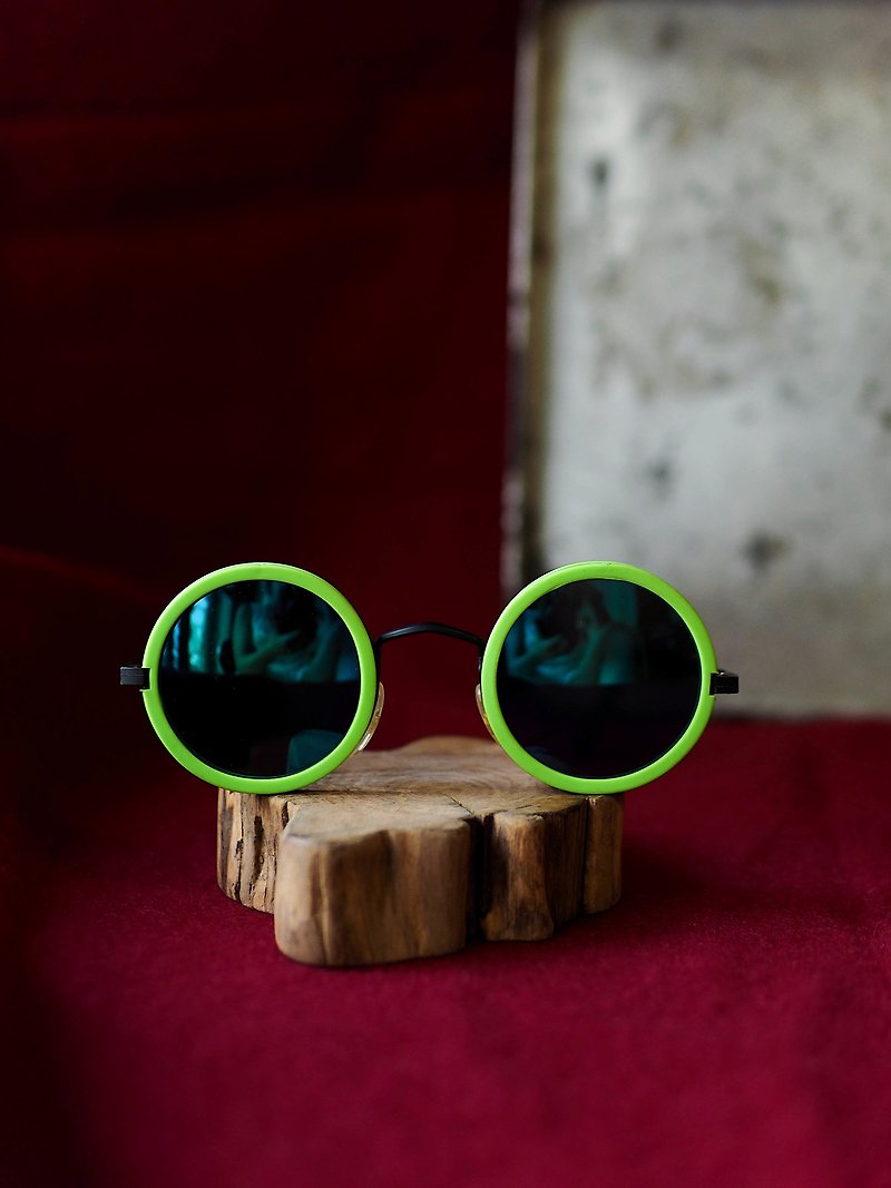 螢光綠夏季電幻音樂祭典 雷射鏡片圓框眼鏡墨鏡太陽眼鏡/ glasses - 太陽眼鏡/墨鏡 - 其他金屬 綠色