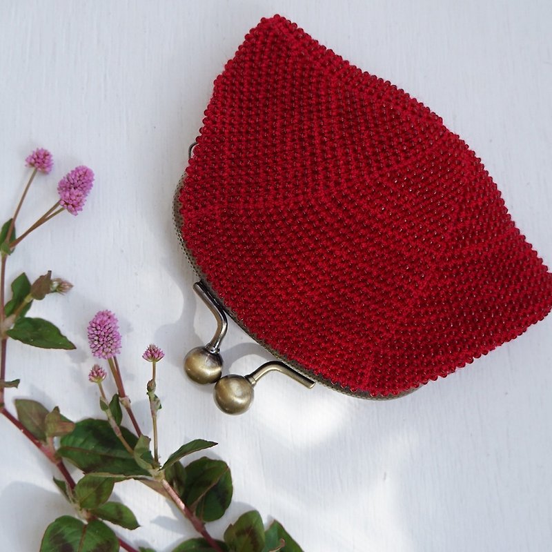 Ba-ba handmade Seedbeads crochet pouch No.1990 - 化妝包/收納袋 - 其他材質 紅色