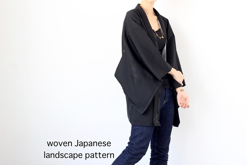 black kimono jacket, Japanese vintage,Dead stock /4184 - เสื้อแจ็คเก็ต - เส้นใยสังเคราะห์ สีดำ