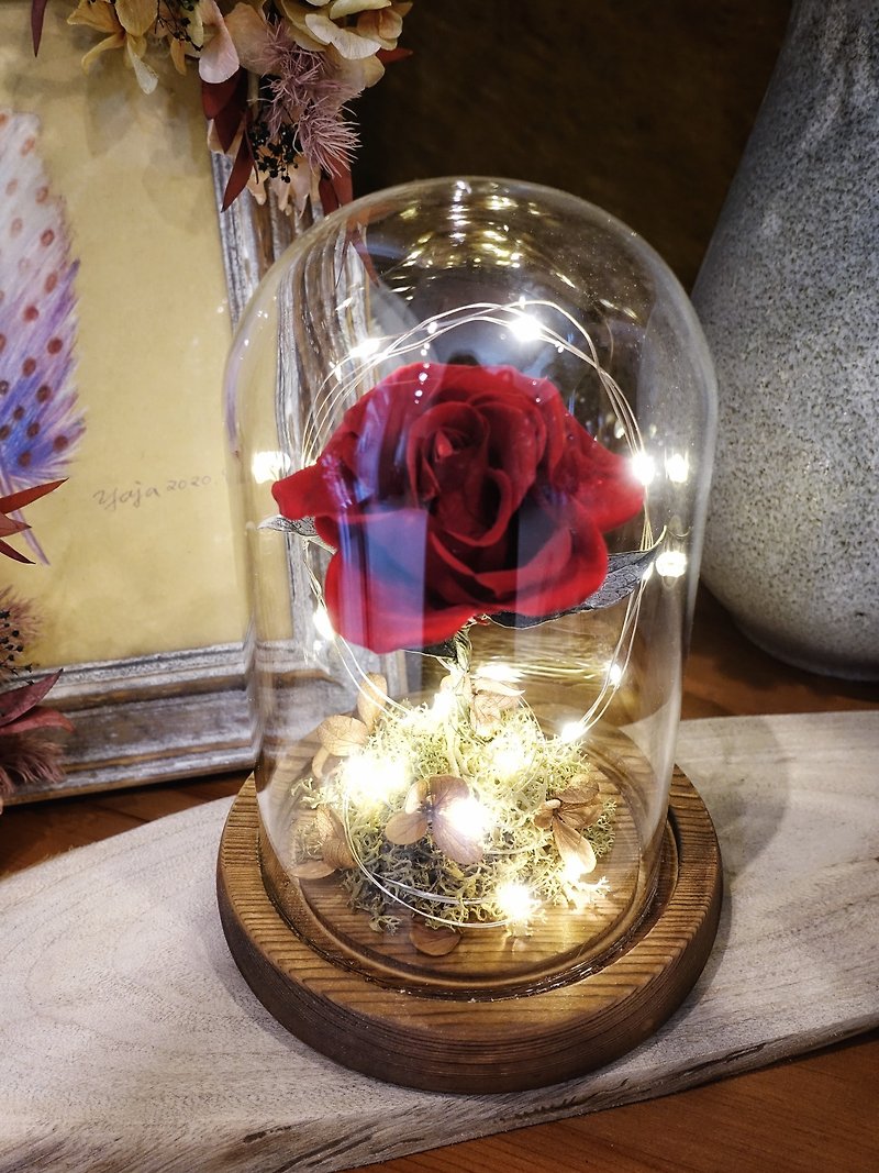 小王子的玫瑰 永生花玻璃罩 夜燈 生日禮物 情人節禮物 - 乾燥花/永生花 - 植物．花 紅色