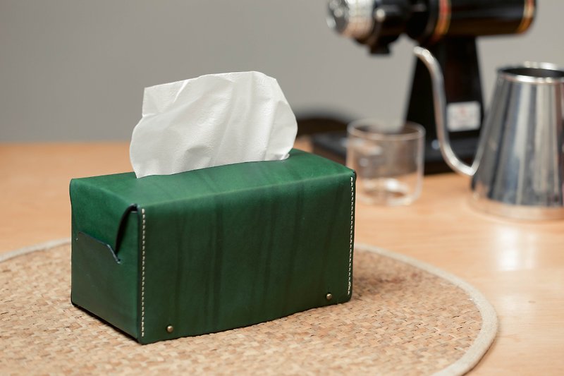 Tissue Box Cover - กล่องทิชชู่ - หนังแท้ สีเขียว
